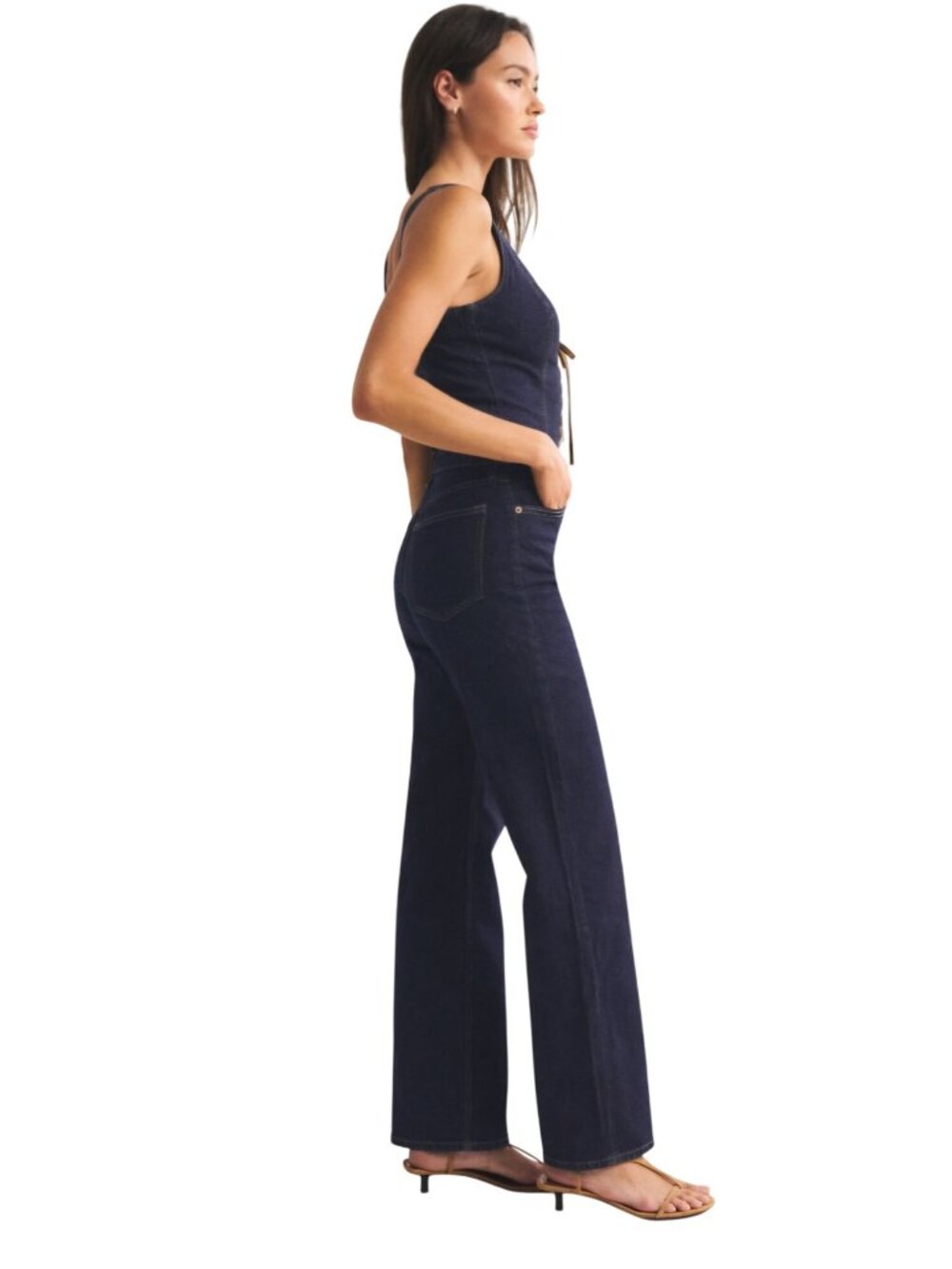 Abercrombie & Fitch Vegan Suede Lace Up Denim Jumpsuit Dark Wash Size M - Picture 7 of 15
